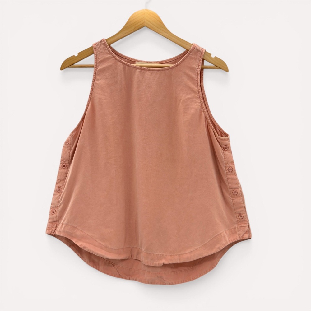 Cloth & Stone ANTHROPOLOGIE Tank Top M Pink Tencel Sleeveless Button Side Swing